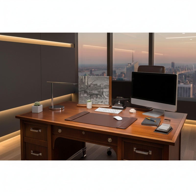 DACASSO Leather Desk Pad with Side Rails - Luxury Leather Desk Blotter for Writing - Executive Desk Surface Protector - (Chocolate Brown, 22â€ x 14â€) - Image 1